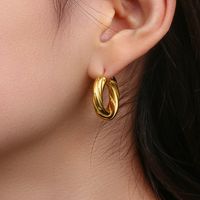 1 Pair Modern Style Simple Style Round Stainless Steel Plating 18k Gold Plated Hoop Earrings main image 2