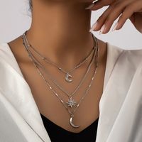 Wholesale Jewelry Casual Commute Star Moon Alloy Silver Plated Layered Necklaces main image 4