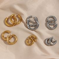 1 Pair Simple Style Round Plating Stainless Steel 18k Gold Plated Hoop Earrings main image 1