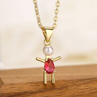 Cartoon Style Artistic Human Copper 18k Gold Plated Pearl Zircon Pendant Necklace In Bulk main image 3