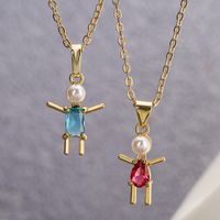 Cartoon Style Artistic Human Copper 18k Gold Plated Pearl Zircon Pendant Necklace In Bulk main image 1