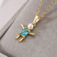 Cartoon Style Artistic Human Copper 18k Gold Plated Pearl Zircon Pendant Necklace In Bulk sku image 2