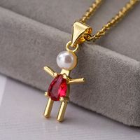 Cartoon Style Artistic Human Copper 18k Gold Plated Pearl Zircon Pendant Necklace In Bulk main image 4