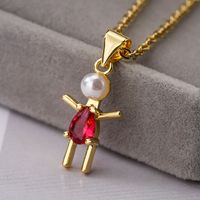 Cartoon Style Artistic Human Copper 18k Gold Plated Pearl Zircon Pendant Necklace In Bulk sku image 1