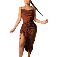 امرأة تنورة غير منتظمة أسلوب بسيط قارب الرقبة خليط بلا أكمام اللون الصامد فستان طويل ماكسي اليومي main image 6
