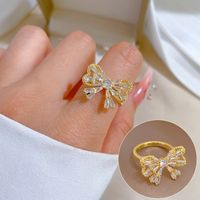 Brass Simple Style Plating Inlay Bow Knot Zircon Open Ring main image 6