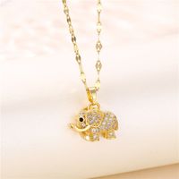 Stainless Steel 18K Gold Plated Casual Plating Inlay Elephant Opal Zircon Pendant Necklace sku image 1