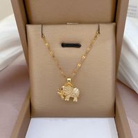 Stainless Steel 18K Gold Plated Casual Plating Inlay Elephant Opal Zircon Pendant Necklace main image 5