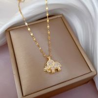 Stainless Steel 18K Gold Plated Casual Plating Inlay Elephant Opal Zircon Pendant Necklace main image 10