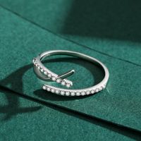 Ins Style Lines Sterling Silver Plating Inlay Zircon 14k Gold Plated Rhodium Plated Open Ring main image 3