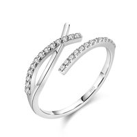 Ins Style Lines Sterling Silver Plating Inlay Zircon 14k Gold Plated Rhodium Plated Open Ring sku image 1