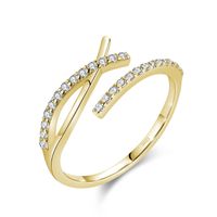 Ins Style Lines Sterling Silver Plating Inlay Zircon 14k Gold Plated Rhodium Plated Open Ring sku image 2