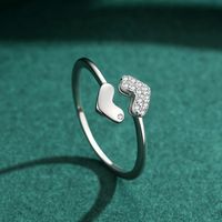 Korean Style Heart Shape Sterling Silver Plating Inlay Zircon Rhodium Plated Rings main image 5