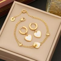 Stainless Steel 18K Gold Plated Retro Simple Style Inlay Heart Shape Artificial Diamond Bracelets Earrings Necklace main image 4