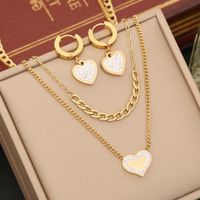Stainless Steel 18K Gold Plated Retro Simple Style Inlay Heart Shape Artificial Diamond Bracelets Earrings Necklace main image 1