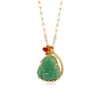 Chinoiserie Portrait Stainless Steel Titanium Steel Plating Inlay Jade Zircon 18k Gold Plated Gold Plated Pendant Necklace main image 2