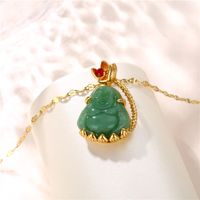 Chinoiserie Portrait Stainless Steel Titanium Steel Plating Inlay Jade Zircon 18k Gold Plated Gold Plated Pendant Necklace main image 3