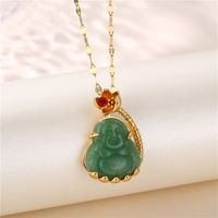 Chinoiserie Portrait Stainless Steel Titanium Steel Plating Inlay Jade Zircon 18k Gold Plated Gold Plated Pendant Necklace main image 1