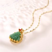 Chinoiserie Portrait Stainless Steel Titanium Steel Plating Inlay Jade Zircon 18k Gold Plated Gold Plated Pendant Necklace main image 5
