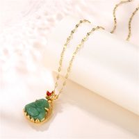Chinoiserie Portrait Stainless Steel Titanium Steel Plating Inlay Jade Zircon 18k Gold Plated Gold Plated Pendant Necklace main image 4