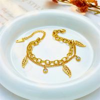 Simple Style Commute Leaves 304 Stainless Steel 18K Gold Plated Artificial Rhinestones Bracelets In Bulk main image 4