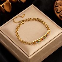 Simple Style Commute Rectangle 304 Stainless Steel 18K Gold Plated Artificial Rhinestones Bracelets In Bulk sku image 1