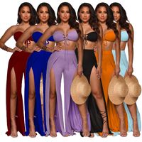 Women's Streetwear Solid Color Polyester Knit Thigh Slit Patchwork Pants Sets main image 1