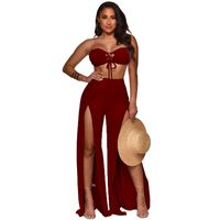 Women's Streetwear Solid Color Polyester Knit Thigh Slit Patchwork Pants Sets main image 5