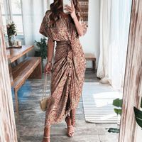 Women's Irregular Skirt Vintage Style V Neck Printing Pleated Short Sleeve Printing Maxi Long Dress Daily main image 2