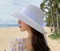 Women's Classic Style Bow Knot Braid Curved Eaves Straw Hat sku image 3