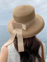 Women's Classic Style Bow Knot Braid Curved Eaves Straw Hat sku image 5