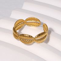 304 Stainless Steel 18K Gold Plated Vintage Style Shell Open Rings main image 4