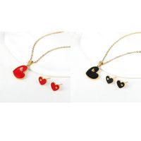 201 Stainless Steel 18K Gold Plated Romantic Sweet Enamel Plating Heart Shape Earrings Necklace main image 1