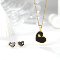 201 Stainless Steel 18K Gold Plated Romantic Sweet Enamel Plating Heart Shape Earrings Necklace main image 8