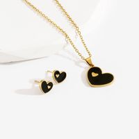 201 Stainless Steel 18K Gold Plated Romantic Sweet Enamel Plating Heart Shape Earrings Necklace main image 6