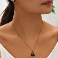 201 Stainless Steel 18K Gold Plated Romantic Sweet Enamel Plating Heart Shape Earrings Necklace main image 5