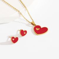 201 Stainless Steel 18K Gold Plated Romantic Sweet Enamel Plating Heart Shape Earrings Necklace main image 4