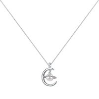Elegant Moon Planet Sterling Silver Inlay Freshwater Pearl Zircon Pendant Necklace sku image 1