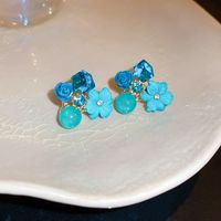 Fashion Diamond Opal Crystal Flower Alloy Earrings Wholesale sku image 11