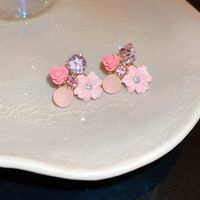 Fashion Diamond Opal Crystal Flower Alloy Earrings Wholesale sku image 8