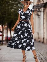 Women's A-line Skirt Casual V Neck Printing Short Sleeve Flower Midi Dress Daily main image 2