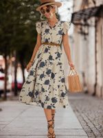 Women's A-line Skirt Casual V Neck Printing Short Sleeve Flower Midi Dress Daily main image 3