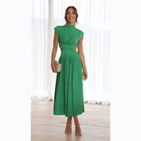 Women's A-line Skirt Streetwear Standing Collar Sleeveless Solid Color Midi Dress Street main image 5