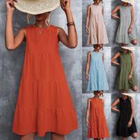 Women's Swing Dress Casual Round Neck Pleated Sleeveless Solid Color Above Knee Daily main image 1