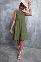 Women's Swing Dress Casual Round Neck Pleated Sleeveless Solid Color Above Knee Daily main image 4