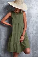 Women's Swing Dress Casual Round Neck Pleated Sleeveless Solid Color Above Knee Daily main image 2