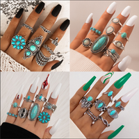 Estilo Étnico Geométrico Aleación Embutido Turquesa Mujeres Anillos 8 Piezas main image 1