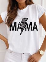 Women's T-shirt Short Sleeve T-shirts Printing Mama Simple Style Letter Leopard Lightning main image 3