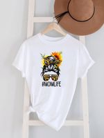 Women's T-shirt Short Sleeve T-shirts Printing Casual Mama Letter Flower Leopard main image 2