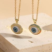 304 Stainless Steel Copper Modern Style Artistic Plating Inlay Devil'S Eye Zircon Pendant Necklace main image 9